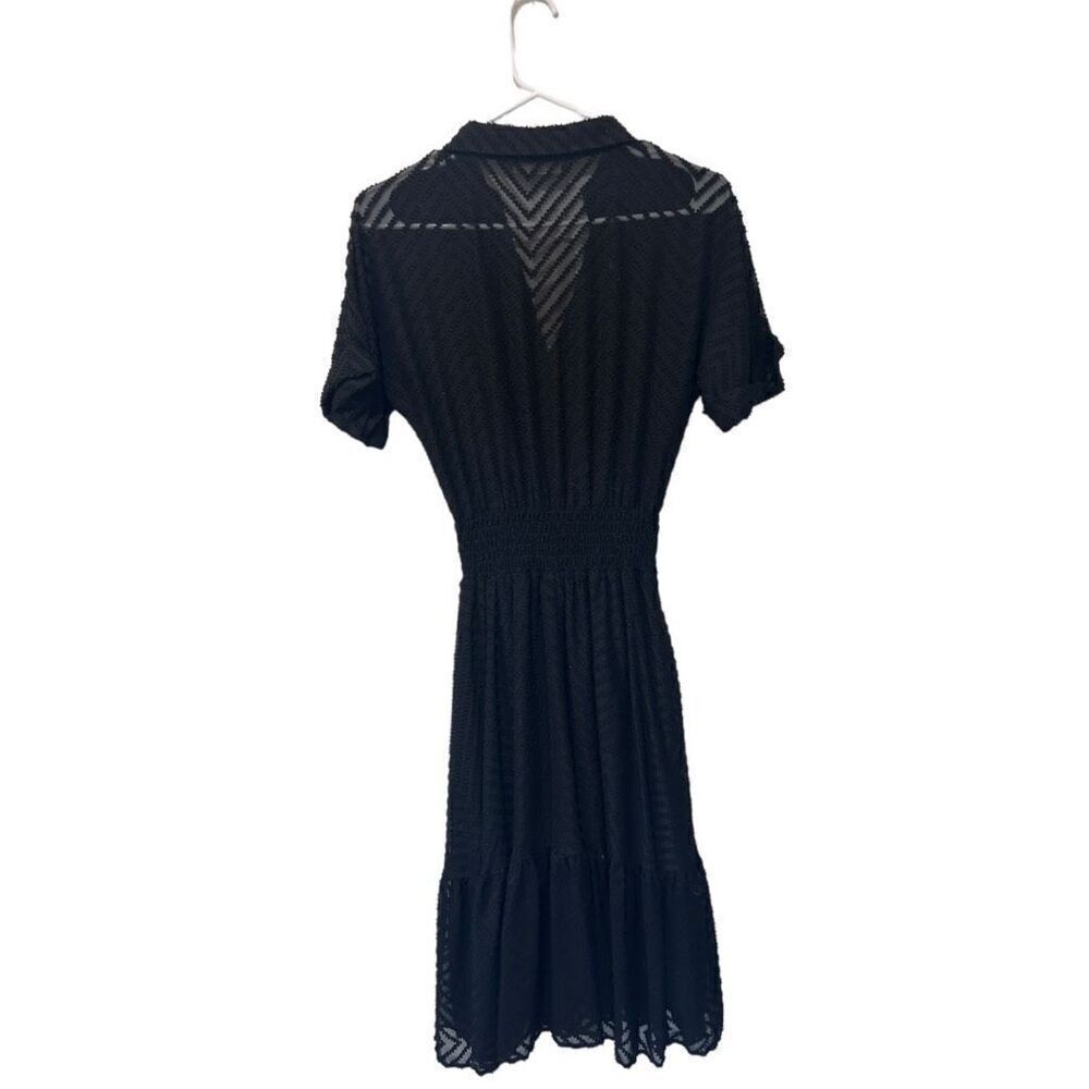 Zara Basic Short Sleeve Button Front Smocked Waist Shirt Dress Black Size XS NWT - Picture 2 of 14